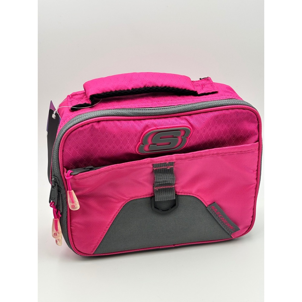 Skechers Insulated Lunch Bag Pink Grey Front Pocket Mesh Side Pocket NWT